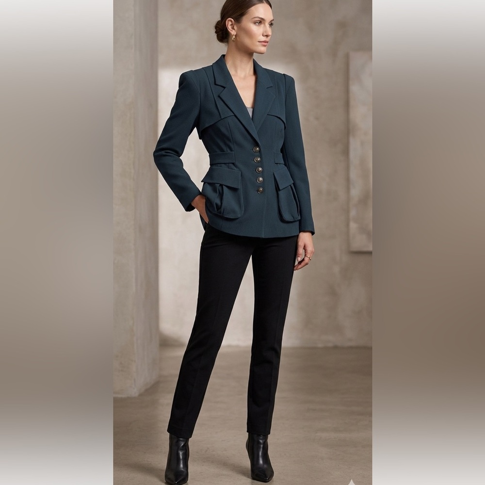 Nanette Lepore structured trench dark teal blazer